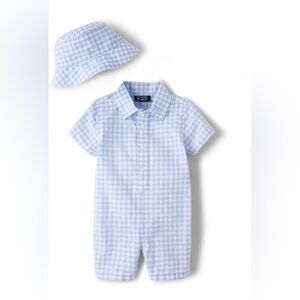 The Children's Place Light Blue Checkered Bodysuit and Hat